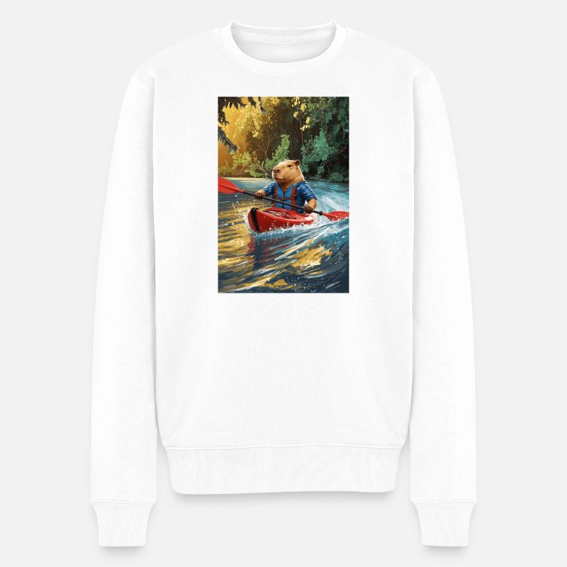 Humanoides Capybara im Kajak - Männer Premium Bio Pullover - Weiß