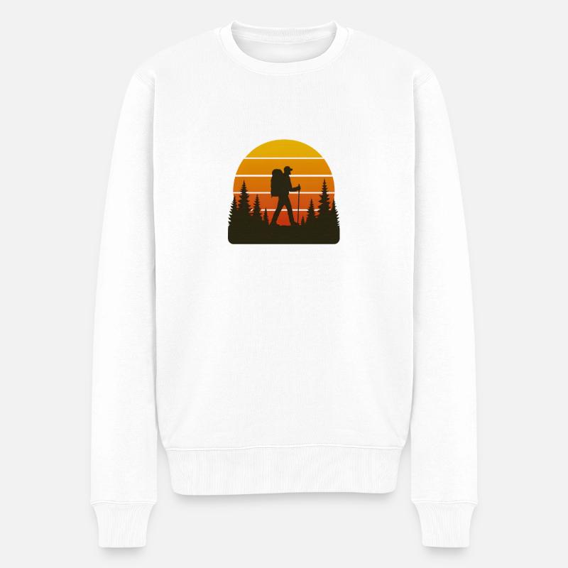 Abenteuerlicher Wanderer Sonnenuntergang - Männer Premium Bio Pullover - Weiß