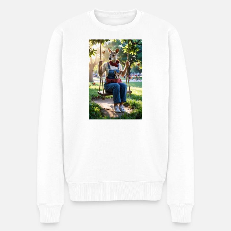 Humanoides Känguru auf Schaukel - Männer Premium Bio Pullover - Weiß