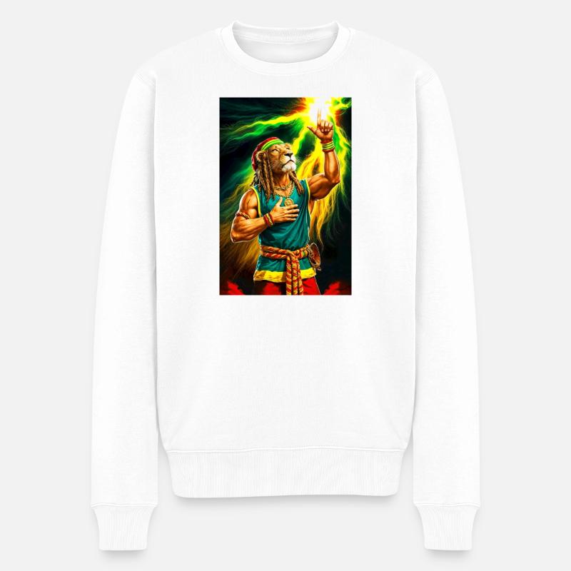 Rastafari Humanoider Löwe - Männer Premium Bio Pullover - Weiß