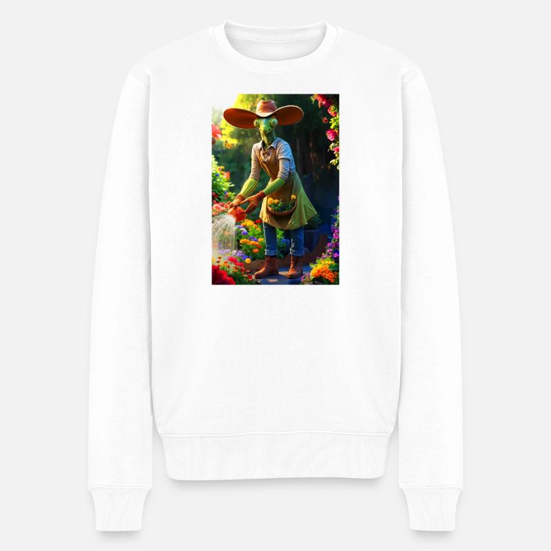 Humanoide Gartenmantis mit Scheunenhut - Männer Premium Bio Pullover - Weiß