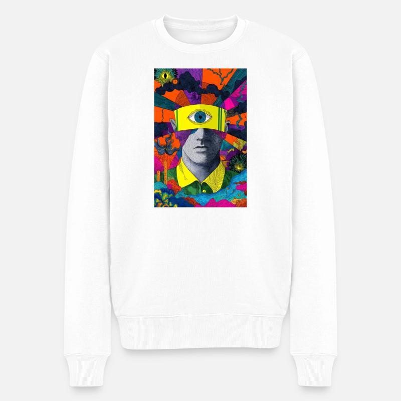 Visage visionnaire avec œil hypnotique - Pull Premium bio Homme - blanc