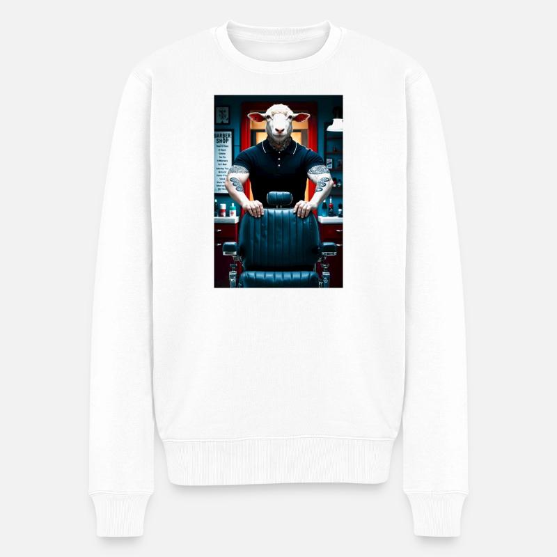 Humanoider Schaf Barbier - Männer Premium Bio Pullover - Weiß
