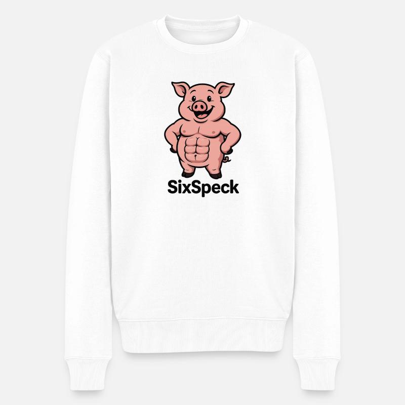 Humorvoller Muskelbauch Schwein - Männer Premium Bio Pullover - Weiß