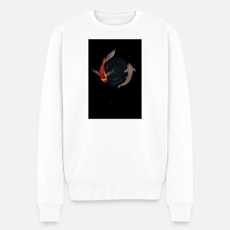 Koi Fische im Sternenwirbel - Männer Premium Bio Pullover - Weiß