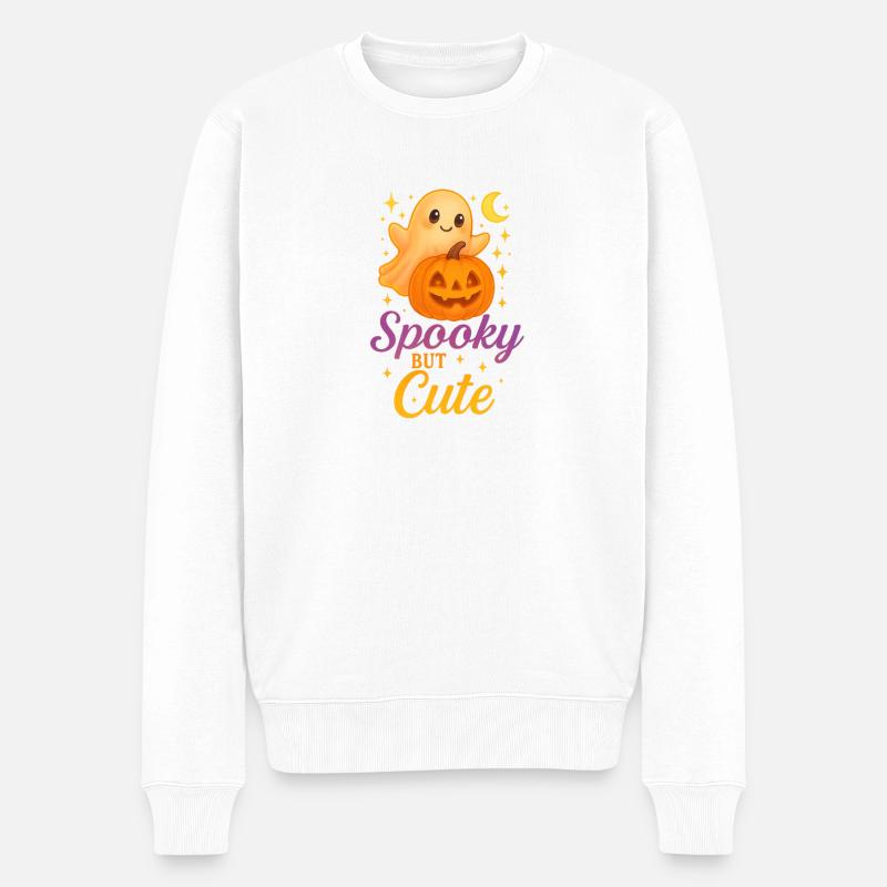 Süßer Halloween-Geist mit Kürbis - Männer Premium Bio Pullover - Weiß