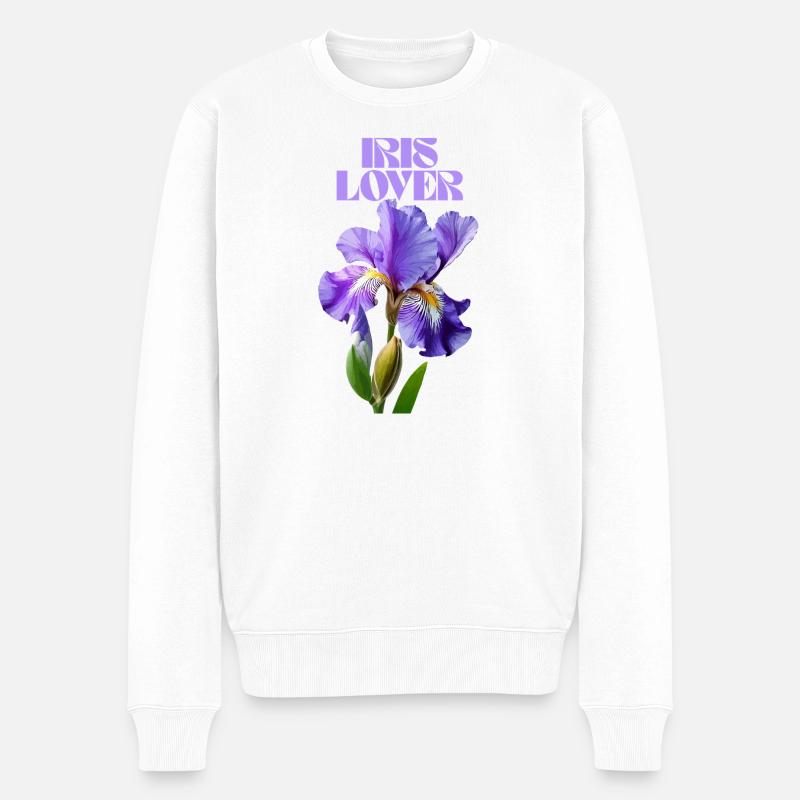Fleur d’iris violet design botanique - Pull Premium bio Homme - blanc