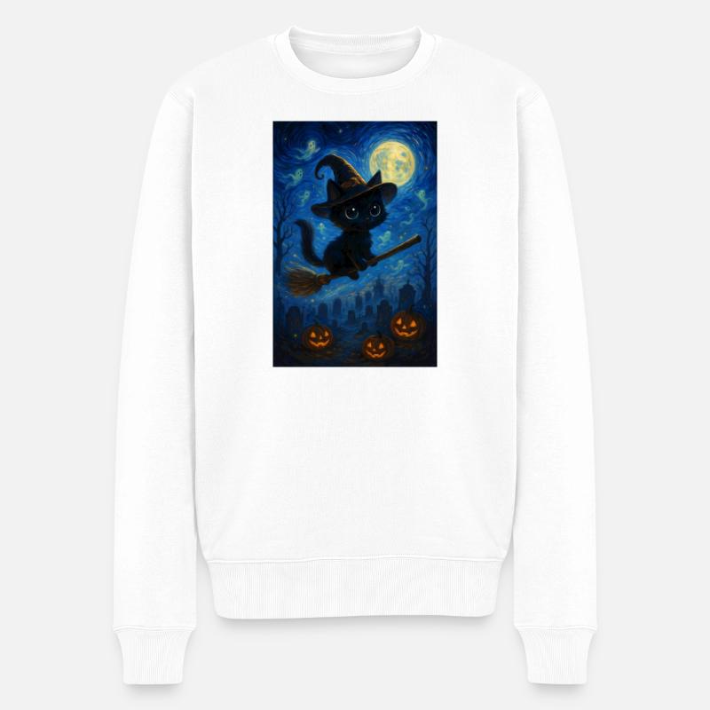 Chat sorcière mignon d'Halloween - Pull Premium bio Homme - blanc