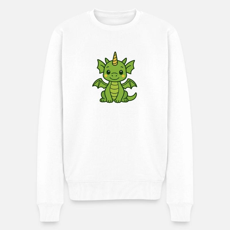 Lustiger Drache mit Horn und Flügeln - Männer Premium Bio Pullover - Weiß