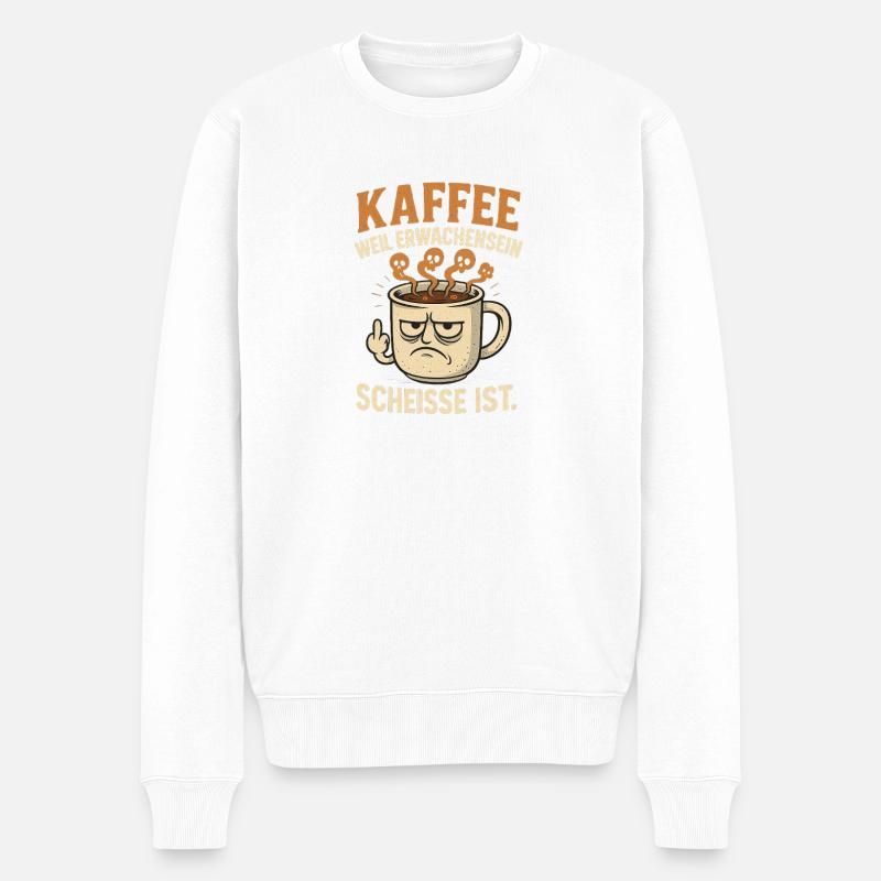 Kaffeegrafik mit humorvoller Botschaft - Männer Premium Bio Pullover - Weiß