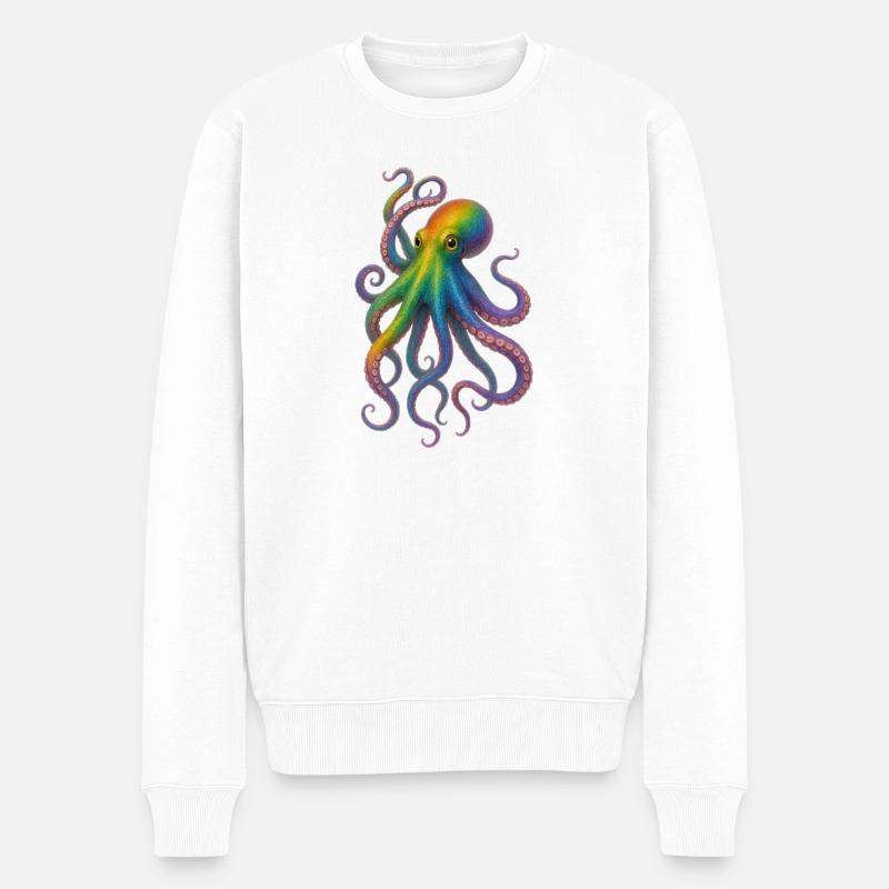 Bunter Regenbogen Oktopus Design - Männer Premium Bio Pullover - Weiß