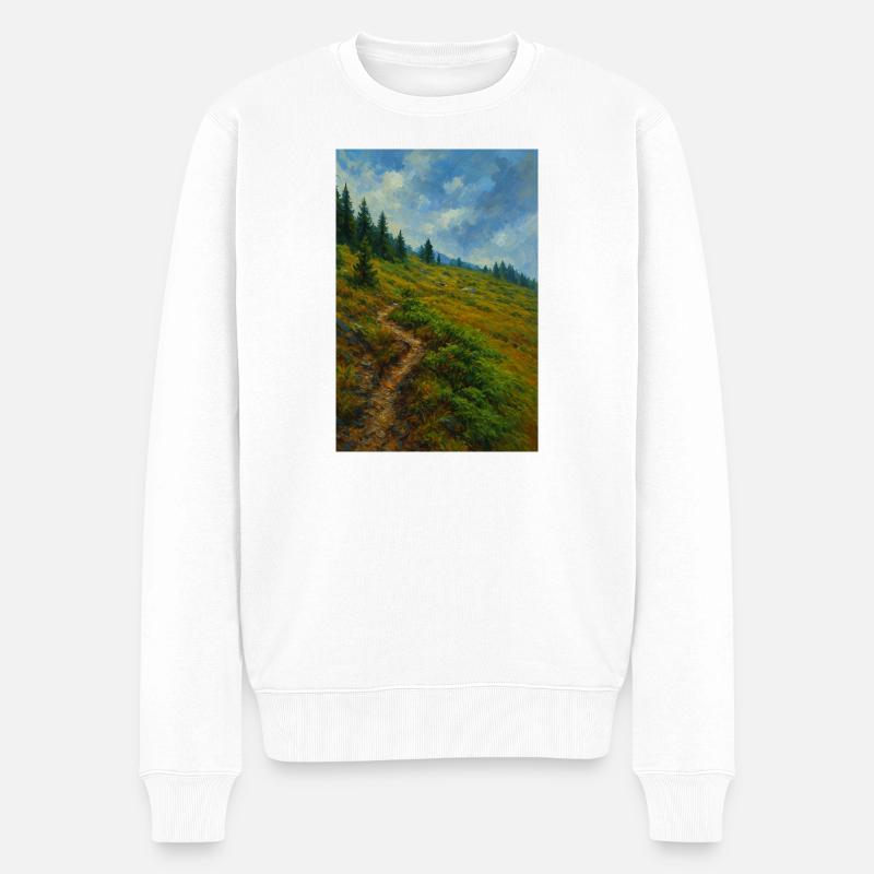 Landschaftliche Bergwanderung in Ölgemälde-Optik - Männer Premium Bio Pullover - Weiß