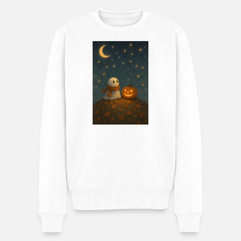 Halloween Geist mit Kürbis - Männer Premium Bio Pullover - Weiß
