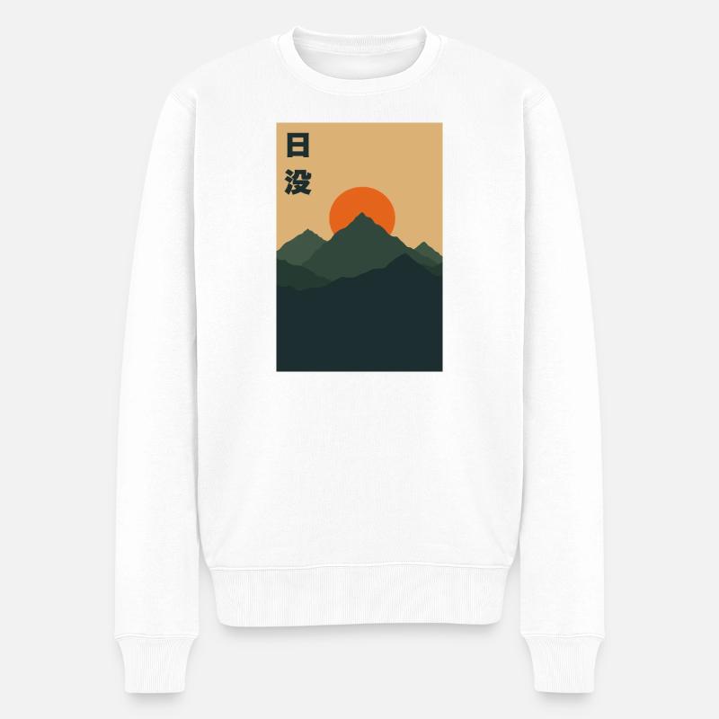Sonnenuntergang - Berglandschaft - Männer Premium Bio Pullover - Weiß