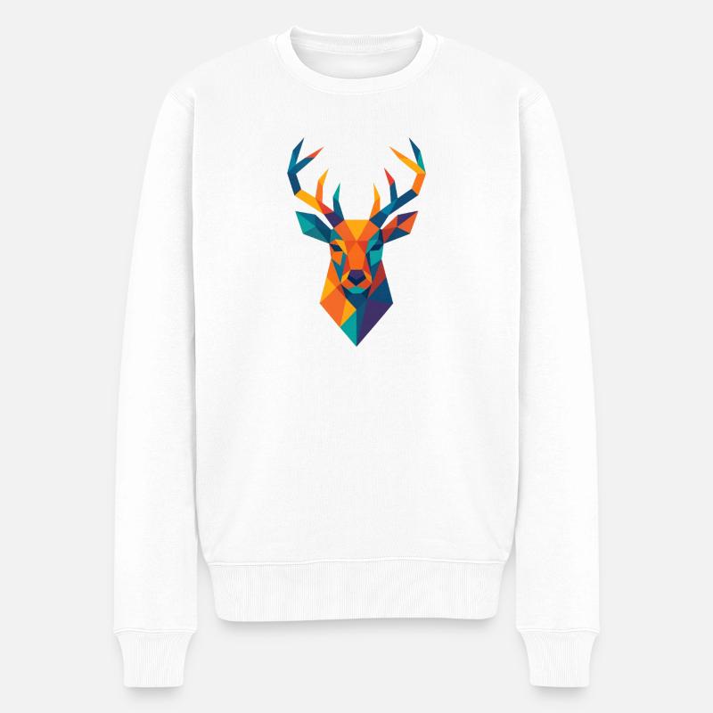 Hirschkopf | Hirsch Print / Druck / Design - Männer Premium Bio Pullover - Weiß