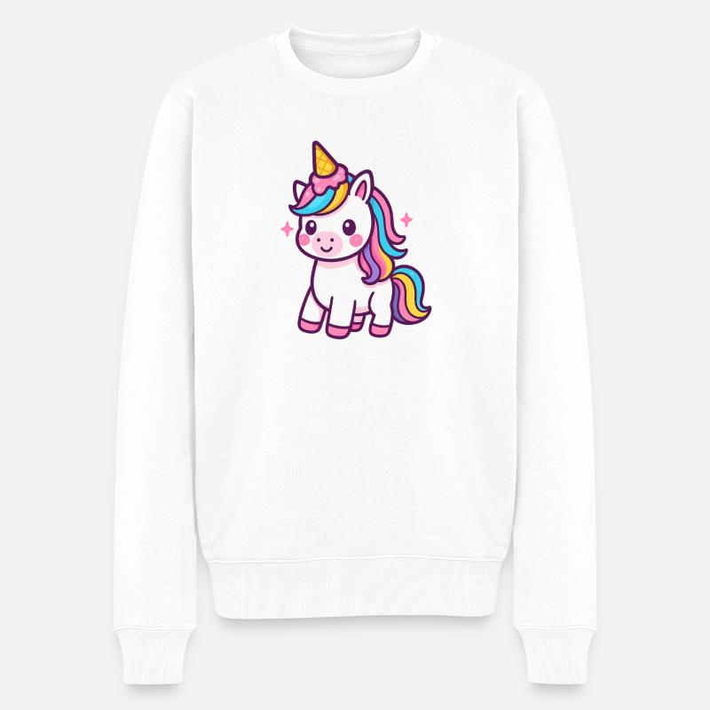 Buntes Einhorn mit Regenbogenmähne - Männer Premium Bio Pullover - Weiß