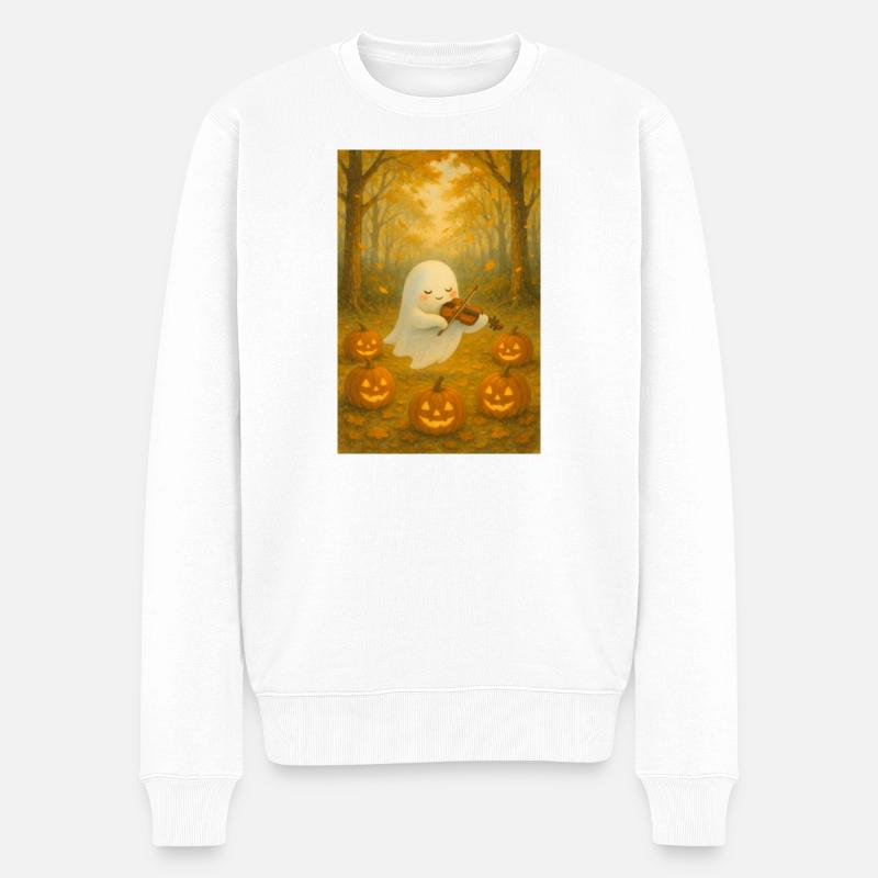 Halloween Geist mit Geige - Männer Premium Bio Pullover - Weiß