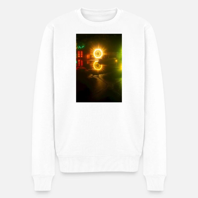 Leuchtendes Neon-Reflexion-Motiv - Männer Premium Bio Pullover - Weiß