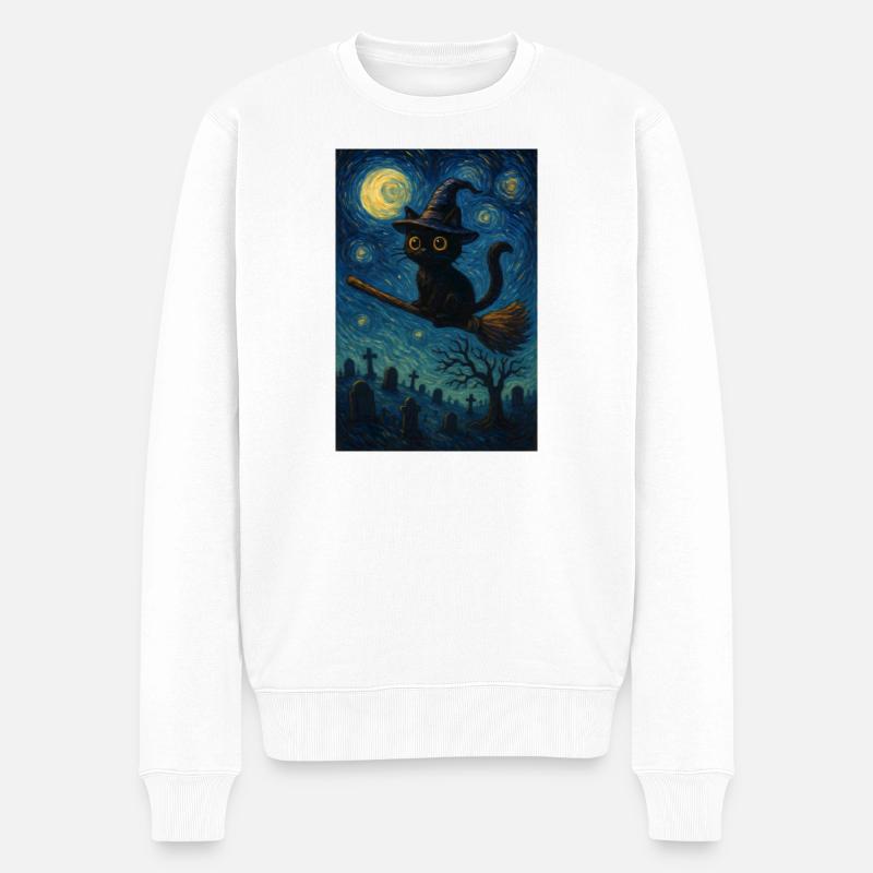 Halloween Hexen Katze - Männer Premium Bio Pullover - Weiß