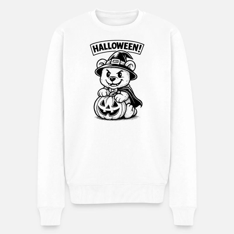 Halloween Bär mit Kürbis Laterne - Männer Premium Bio Pullover - Weiß