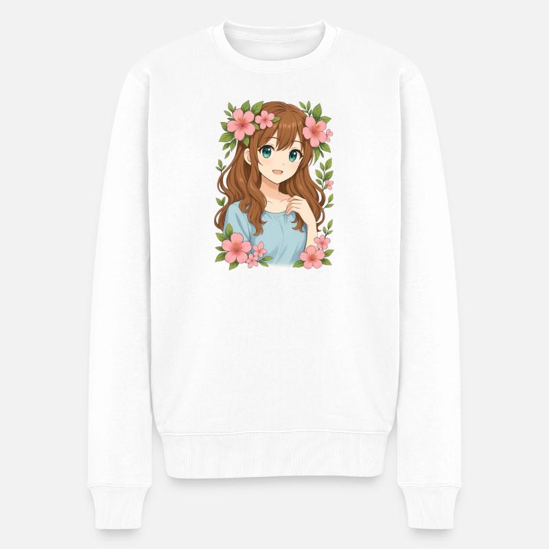Couronne de fleurs Anime Girl - Pull Premium bio Homme - blanc