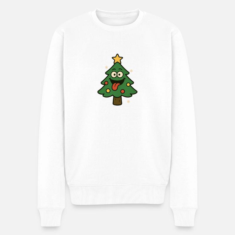 Lustiger Weihnachtsbaum mit Zunge - Männer Premium Bio Pullover - Weiß