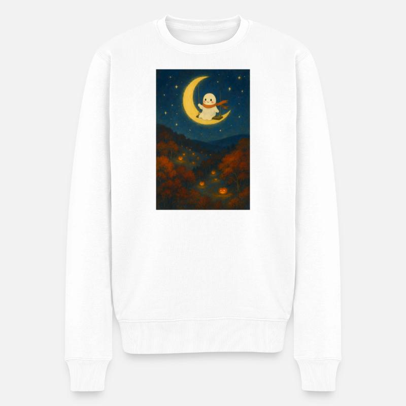 Halloween niedlicher Geist Mond - Männer Premium Bio Pullover - Weiß