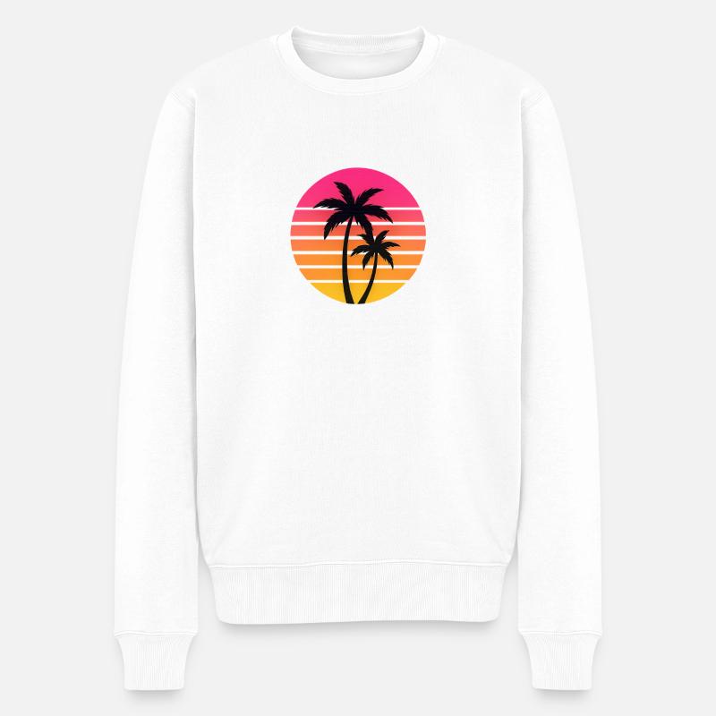 Sonnenuntergang Palmen Silhouette Retro - Männer Premium Bio Pullover - Weiß