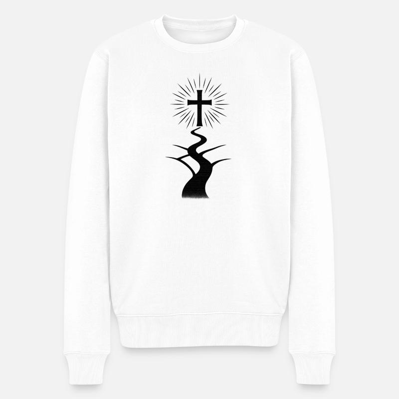 Kreuzpfad / Der schmale Pfad - Männer Premium Bio Pullover - Weiß
