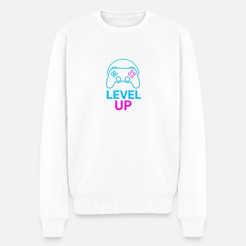 Level Up Neon Controller Grafik - Männer Premium Bio Pullover - Weiß