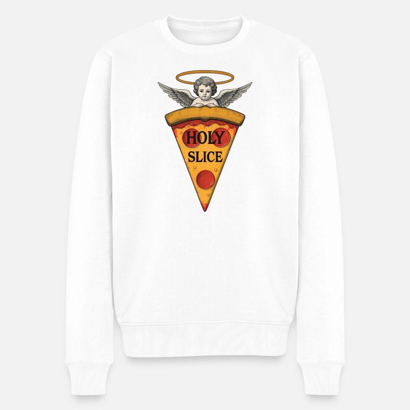 Holy Slice – Cherub Pizza Art - Männer Premium Bio Pullover - Weiß