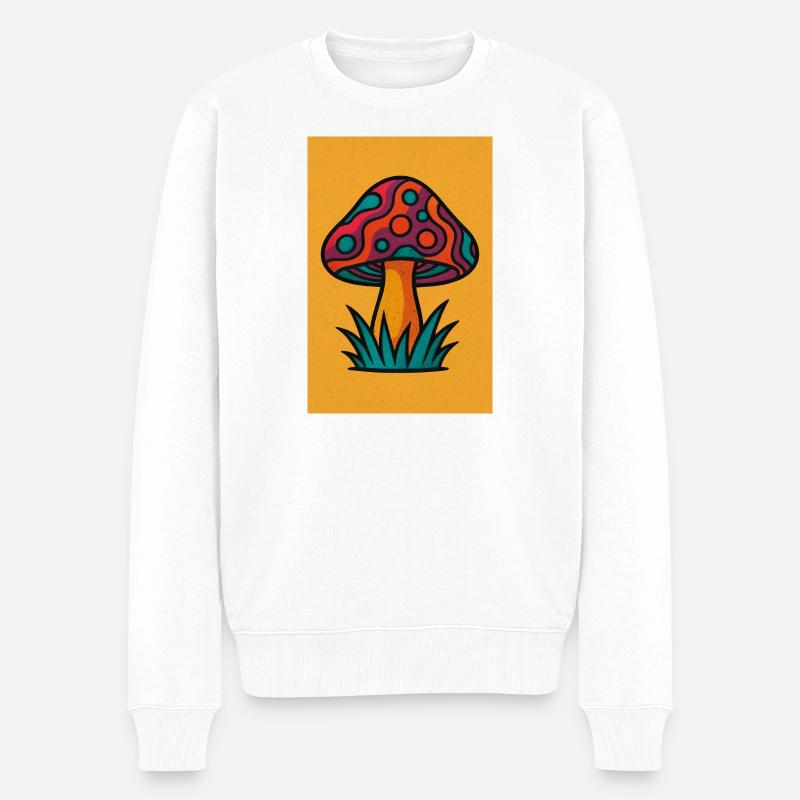 Farbexplosion Pilz Motiv - Männer Premium Bio Pullover - Weiß