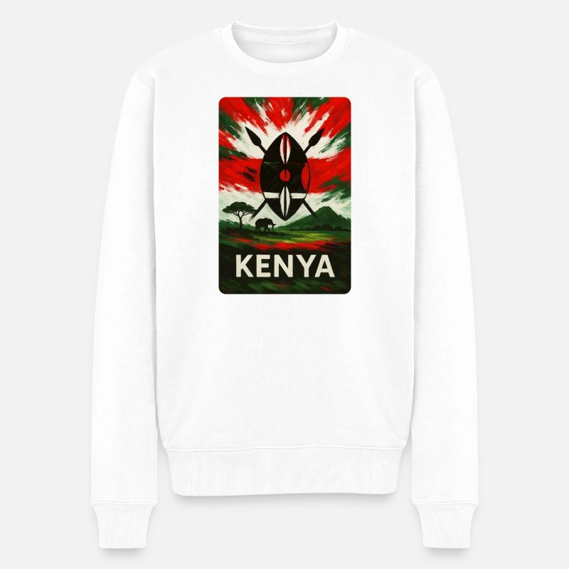Kenia Landschaft Flaggen Design - Männer Premium Bio Pullover - Weiß