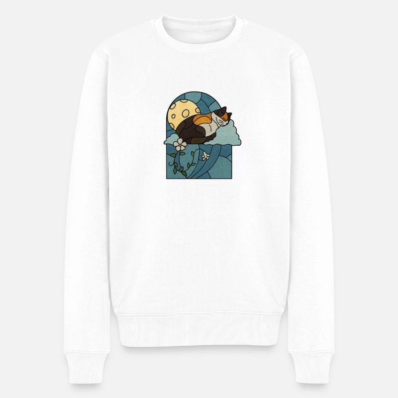 Chat endormi dans un vitrail - Pull Premium bio Homme - blanc