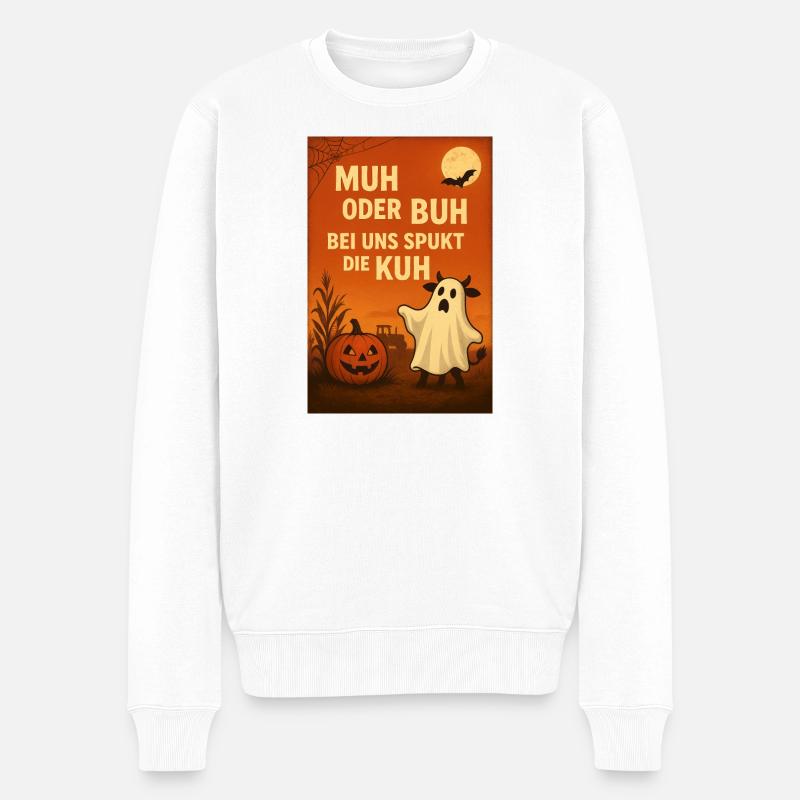 Spukkuh Halloween: MuH oder Buh - Männer Premium Bio Pullover - Weiß