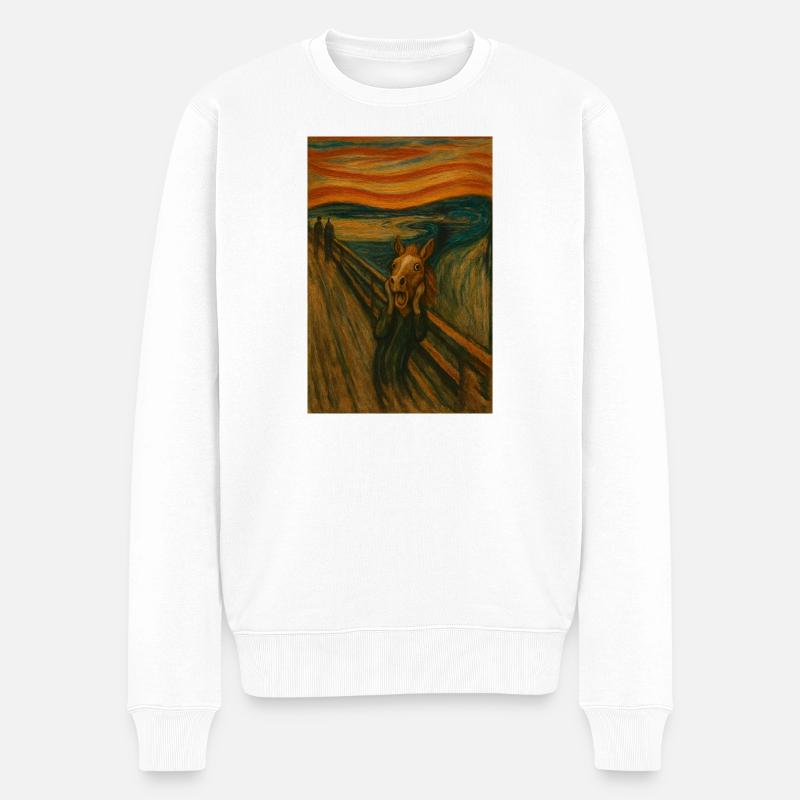 Pferd im Scream Stil Brücke - Männer Premium Bio Pullover - Weiß