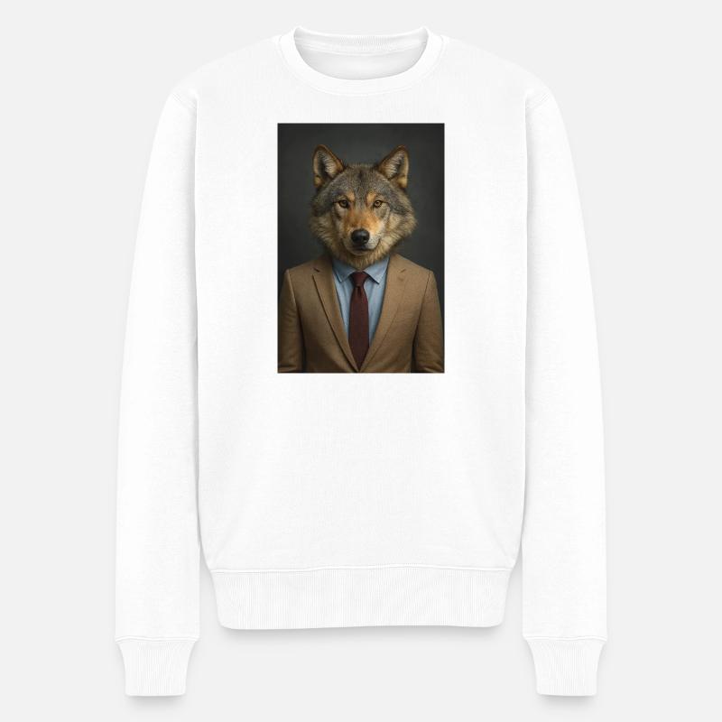 Wolf im Anzug - Männer Premium Bio Pullover - Weiß