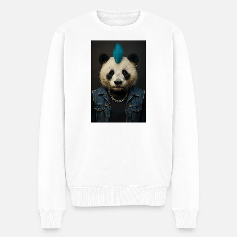 Panda Punk mit Blauem Irokesen - Männer Premium Bio Pullover - Weiß