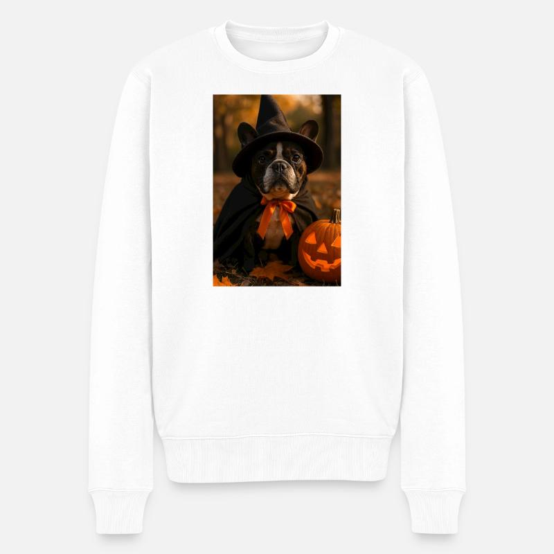 Halloween Hund im Hexenkostüm - Männer Premium Bio Pullover - Weiß