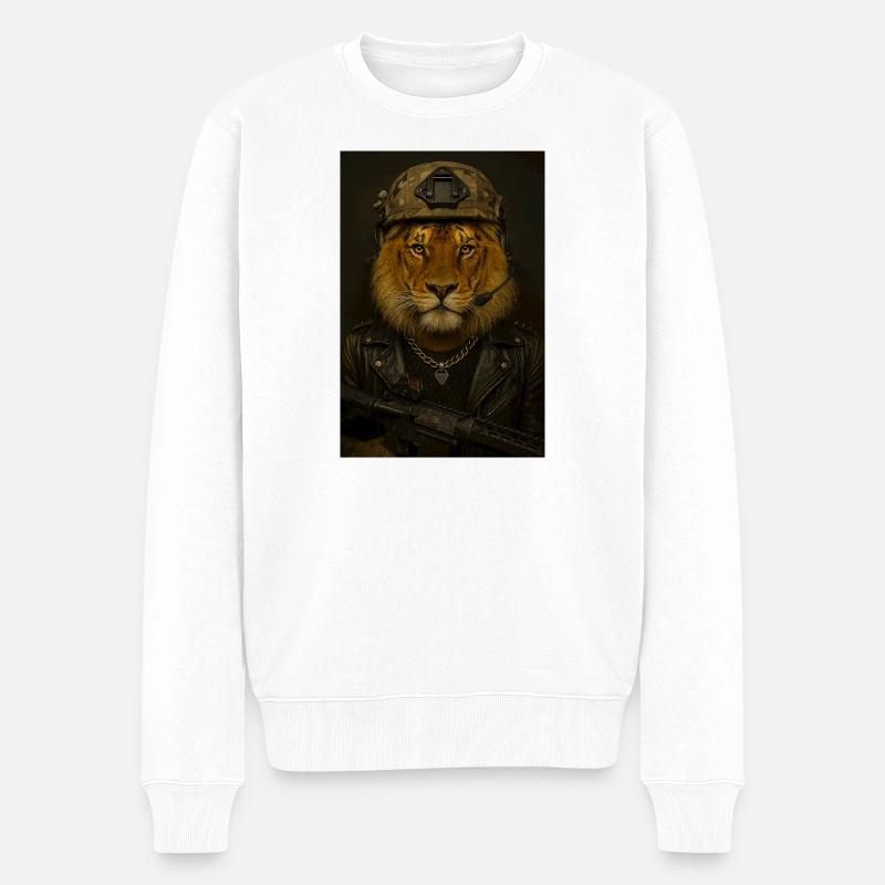Lion au look militaire - Pull Premium bio Homme - blanc