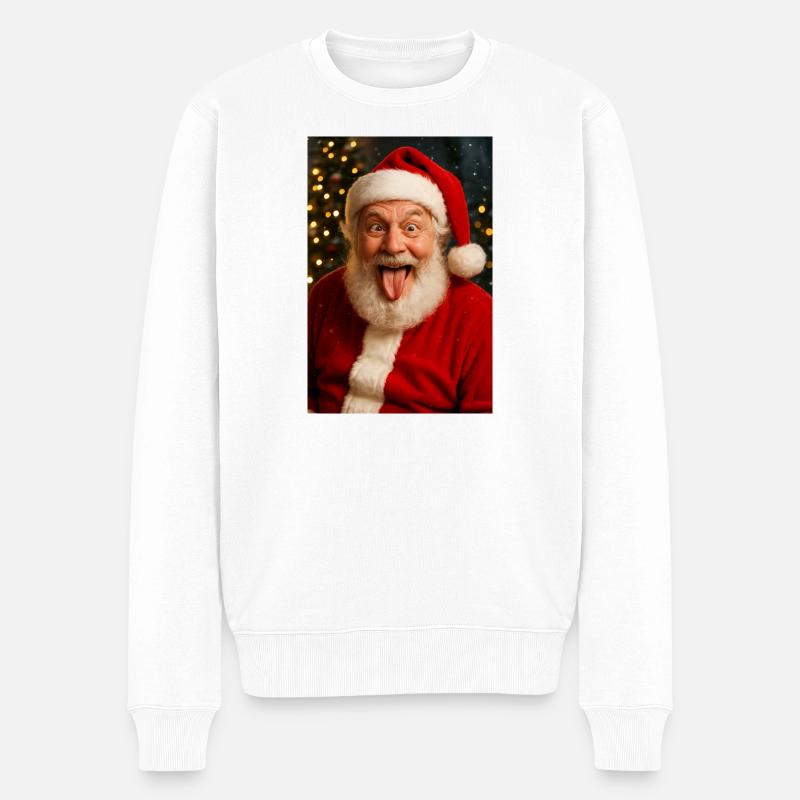Frohe Weihnachten - Crazy Santa Claus - Männer Premium Bio Pullover - Weiß