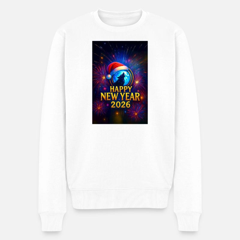 Winterwolf Neujahr 2026 - Männer Premium Bio Pullover - Weiß