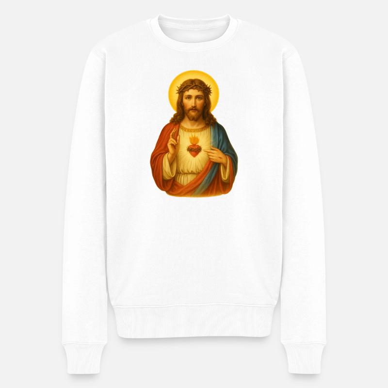 Jesus Herz Ikon Druck - Männer Premium Bio Pullover - Weiß