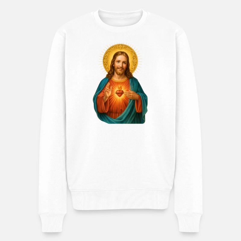 Illustration du Sacré-Cœur de Jésus - Pull Premium bio Homme - blanc