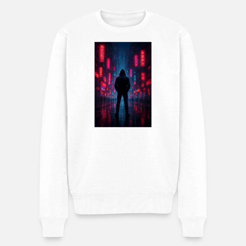 Néon nocturne dans la cyber-cité - Pull Premium bio Homme - blanc