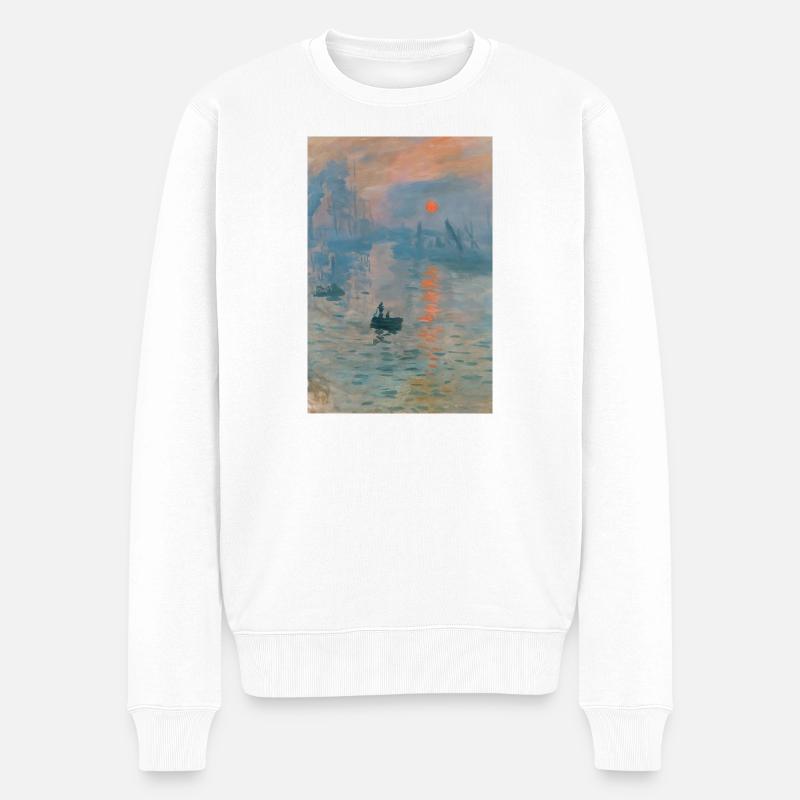 Paysage marin impressionniste Coucher de soleil - Pull Premium bio Homme - blanc
