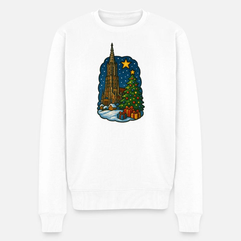Ulmer Weihnachtsmarkt mit Ulmer Münster - Männer Premium Bio Pullover - Weiß