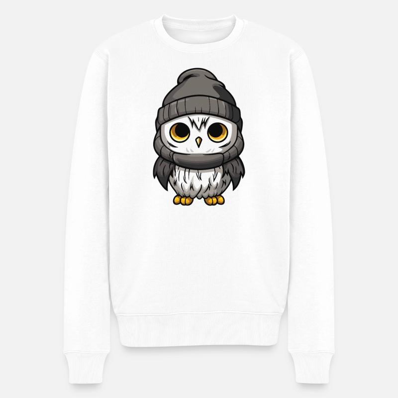 Eule Comic Winter Cozy - Männer Premium Bio Pullover - Weiß