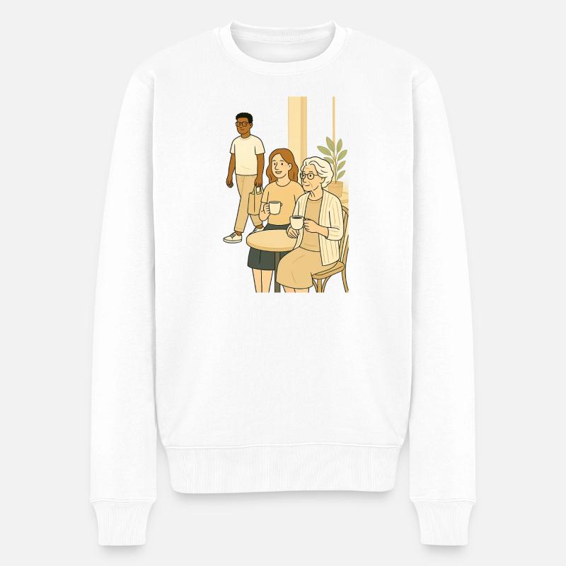 Kaffeestunde Generationen - Männer Premium Bio Pullover - Weiß