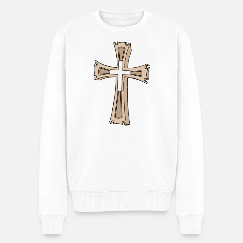 Verziertes Kreuzwappen - Männer Premium Bio Pullover - Weiß